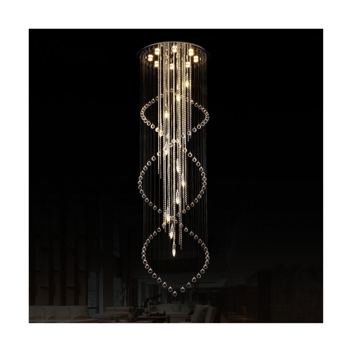 Grand Crystal Rain Column Chandelier